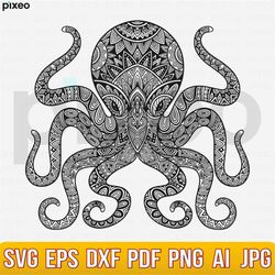 octopus svg, octopus mandala svg, octopus clipart, mandala svg, octopus cricut, octopus vector, octopus cut file octopus