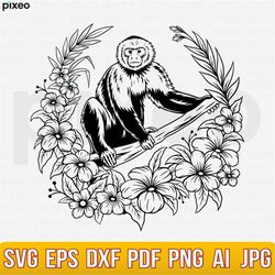 monkey with flowers svg, monkey svg, monkey flower svg, monkey head svg, monkey clipart, monkey cricut, monkey cut file,