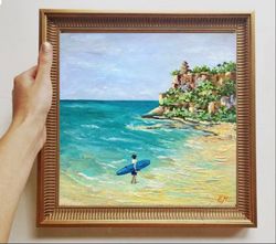 seascape painting original oil painting bali surfer ocean impasto wall decor art bali landscape painting impressionism