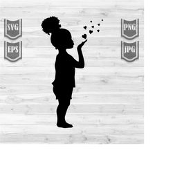 afro kid flying kisses || svg file || afro baby girl svg || afro silhouette || kid clipart || afro kid clipart || cut fi