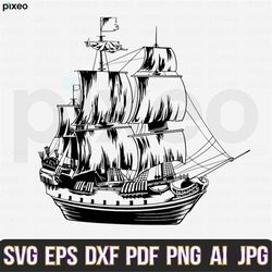 pirate ship svg, ship svg, black ship svg, pirate svg, pirate ship clipart, pirate ship cricut, sea ship svg, pirate shi