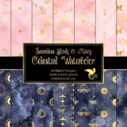 blush and navy celestial watercolor