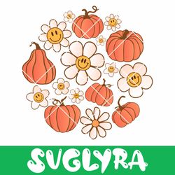 retro cozy season png svg, vintage fall png, pumpkins & happy flowers sublimation, smile face fall shirt png