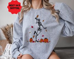 dancing skeleton sweatshirt, pumpkin sweatshirt, skeleton and pumpkin sweatshirt for halloween, fall sweatshirt, funny h