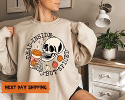 dead inside but spiced shirt,fall shirt,dead inside halloween shirt,womens skeleton halloween shirt,funny halloween shir