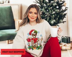 dead inside skeleton christmas sweatshirt, sarcastic christmas coffee shirt merry christmas shirt coffee lover christmas