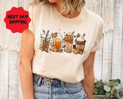 fall coffee shirt, cute fall sweatshirt, coffee lover tee shirt, halloween pumpkin latte drink cup, pumpkin spice shirt,