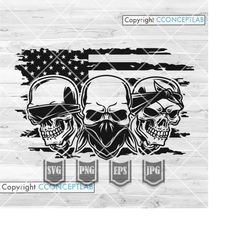 us flag hear speak see svg | skull bundle with bandana clipart | chicano hipster goth skull cut file | gothic t-shirt de