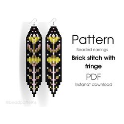 earring pattern for beading - brick stitch pattern for beaded fringe earrings - instant download. bead weaving.