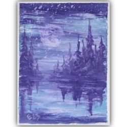 original aceo lunar landscape small 2.5x3.5 collection card graphics gouache