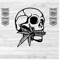 skull with marijuana svg | cannabis clipart | smoking weed dxf | joint blunt cutfile | rasta 420 stencil | dope stoned j