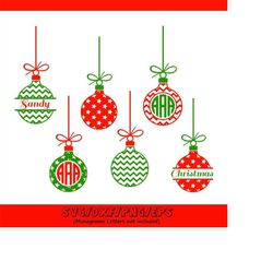 christmas svg ornaments, christmas ornaments monogram, holiday svg, ornaments svg, ornaments silhouette, cricut files, s