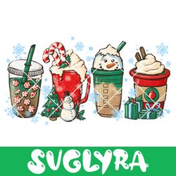 christmas coffee png, peppermint iced latte snowmen sweets snow warm cozy winter women sublimation design hand drawn