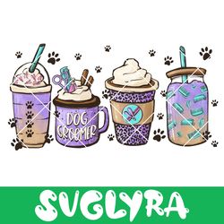 dog groomer coffee lover png, latte iced coffee dog mom pet animals paws digital sublimation design drawn