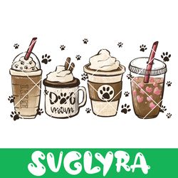 dog mom coffee lover png, latte iced coffee dog mom pet animals paws digital sublimation design drawn printable graphic