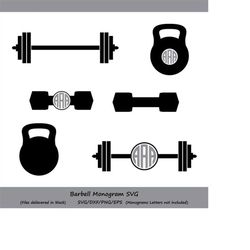 barbell svg, barbell monogram svg, dumbbell svg, kettlebell svg, crossfit weights, weight lifting, clipart, silhouette,