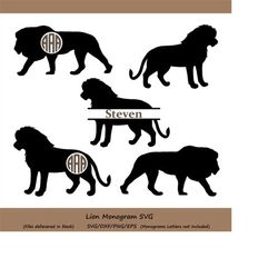 lion svg, lion monogram svg, lion cut file, animal svg, lion silhouette, cricut files, lion clipart, animal monogram, sv