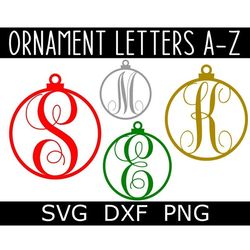 monogram svgdxfpng alphabet, christmas ornament letters alphabet, digital download, cut file, sublimation, clip art, 26