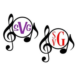 music monogram svg, music notes svg, monogram frame, digital download, cut file, sublimation, clip art (includes svgpngd