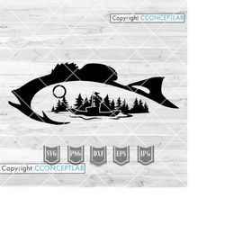 lake bass fishing scene svg | bassfish clipart | fresh water fish cut file | angler dad shirt png | angling stencil | ca