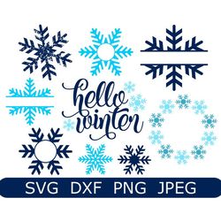 snowflake svg bundle, christmas svg, hello winter svg, digital download, cut file, sublimation, snowflake clipart (9 svg