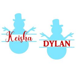 snowman svg, split name frame svg, christmas svg, digital download, cut file, sublimation, clip art (individual svgdxfpn