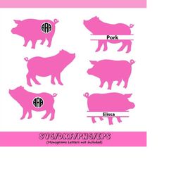 pig svg cut file, pig monogram svg, silhouette files, cricut files, farm svg, farm animal svg, bacon svg, pork svg, svg