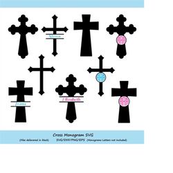 cross svg silhouette, christian cross svg cut files, cross monogram svg, christian svg, monogram frames, cricut files, s