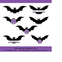 halloween bats svg cut files, halloween svg, halloween bats monogram svg, halloween monogram, bats svg, bats silhouette,