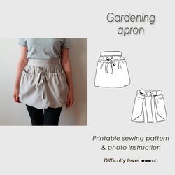 gardening apron sewing pattern pd/ gathered pinafore tutorial/ harvest aaprn/ short apron digital download/ half apron