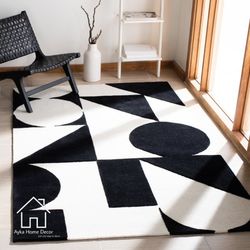 black & white hand tufted high low pile woolen rug handmade rug for hall & bedroom area rug customize size available