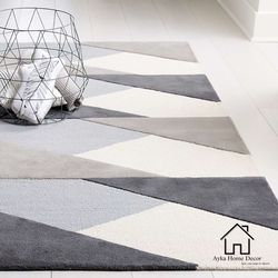 ayka gray & white hand tufted high low pile woolen rug handmade rug for hall & bedroom area rug customize size available