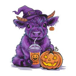 halloween highland cow cute witch spooky cute cow png