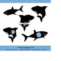 shark svg silhouette, shark monogram svg, shark clipart, shark svg file cutting file, svg for silhouette, svg for cricut