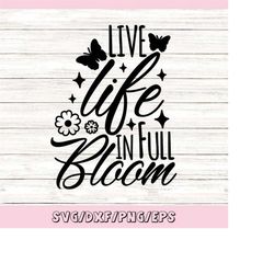 live life in full bloom svg, spring svg, hello spring svg, bloom svg, spring flowers svg, silhouette cricut cut files, s