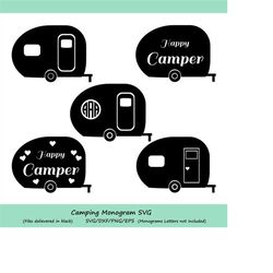 camper svg cut files, camper monogram svg, happy camper svg, camping svg, camper silhouette cutting file, summer svg, ep