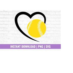 softball svg, softball with heart svg, softball png, softball gifts, softball clip art, softball cut file, softball shir
