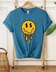 drip smiley face shirt, smiley face shirt, vintage smiley face shirt, boho shirt, happy face shirt,