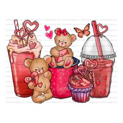 Valentine Drinks Png, Valentine Coffee Png, Sublimation Design, Valentine's Day Png, Coffee Png,Plush Bear,Valentine Hea