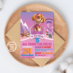 personalized file paw-ty patrol invitation | kids birthday invitation printa, invitation png file only, digital download