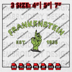 frankenstein hands est embroidery files, horror movie embroidery designs, halloween machine embroidery pattern