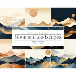 mountain landscapes digital paper set, printable backgrounds, junk journal paper, mountain landscapes, commercial use, d