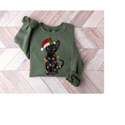 cat christmas sweater, christmas cat sweatshirt, black cat christmas shirt, kitten christmas shirt, cat lover gift, cat