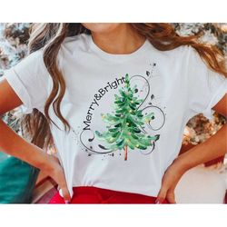 christmas shirts, merry and bright shirt, christmas tree, christmas tshirt, holiday shirt, christmas shirt, merry and br