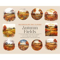 watercolor autumn fields elements clipart, watercolor field clipart,  farm landscape png, fall clipart, commercial licen