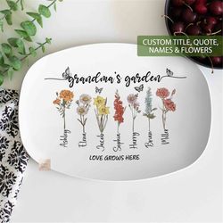 custom grandmas garden platter, personalized flowers plate, birth month flowers platter, mothers day gifts for grandma,