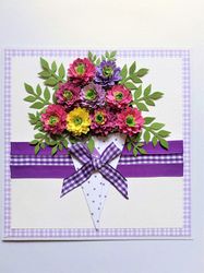 "bouquet of asters" greeting card, handmade greeting card, birthday card, 3d flower greeting card, mother's day card