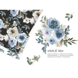 watercolor dusty blue floral graphics