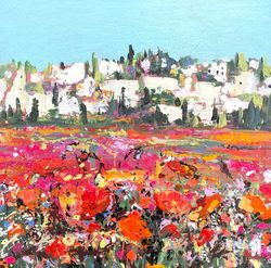 landscape painting oil painting impressionism poppy field provence nature painting field painting wall decor flowers art