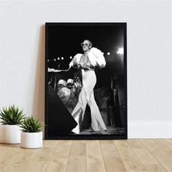 elton john poster, iconic singer black and white vintage art photography reproduction, canvas wall art gift idea home de